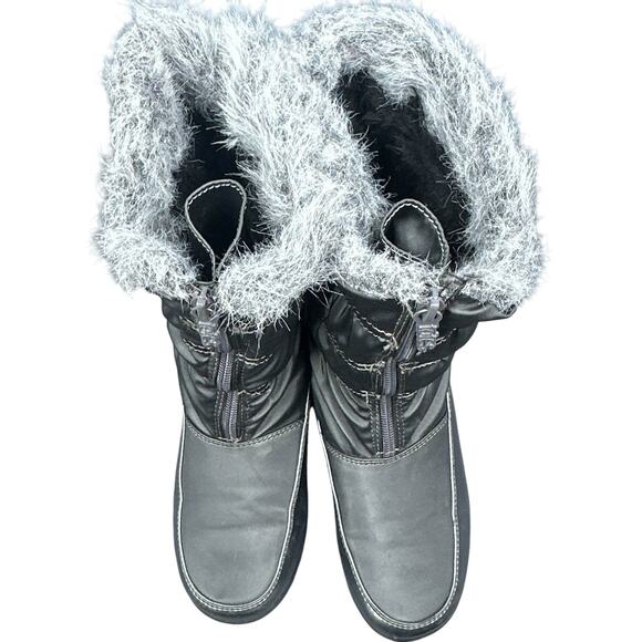 Totes Rogan Winter Boot 7W Gray Shiny Faux Fur Y2K School Snow Puffy Streetwear - Picture 5 of 15